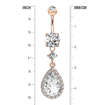 Detail View 1 of Rose Gold Brilliant Teardrop Lux Sparkle Dangle Belly Button Ring-Clear Gem